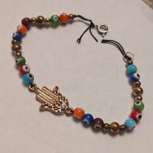 glass bead gold tone hamsa bracelet